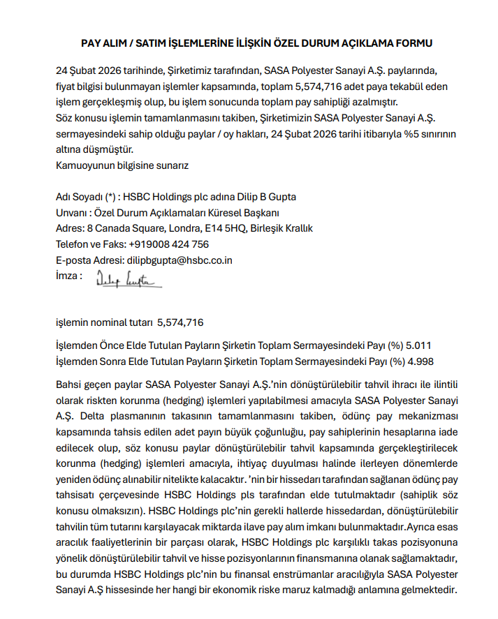 HSBC’den SASA Polyester açıklaması | Rota Borsa HSBC’den SASA Polyester açıklaması | Rota Borsa