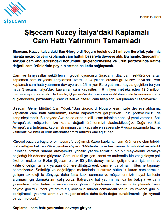 Şişecam (SISE) dev yatırımı tamamladı | Rota Borsa Şişecam (SISE) dev yatırımı tamamladı | Rota Borsa