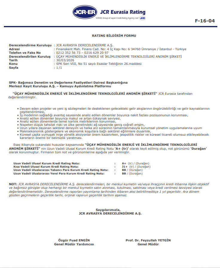 Üçay Mühendislik (UCAYM) kredi derecelendirme notu açıklandı | Rota Borsa