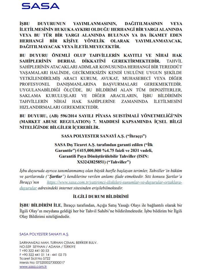 Sasa Polyester'in (SASA) PDT ihracında yeni gelişme | Rota Borsa