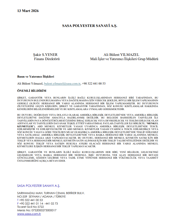 Sasa Polyester'in (SASA) PDT ihracında yeni gelişme | Rota Borsa