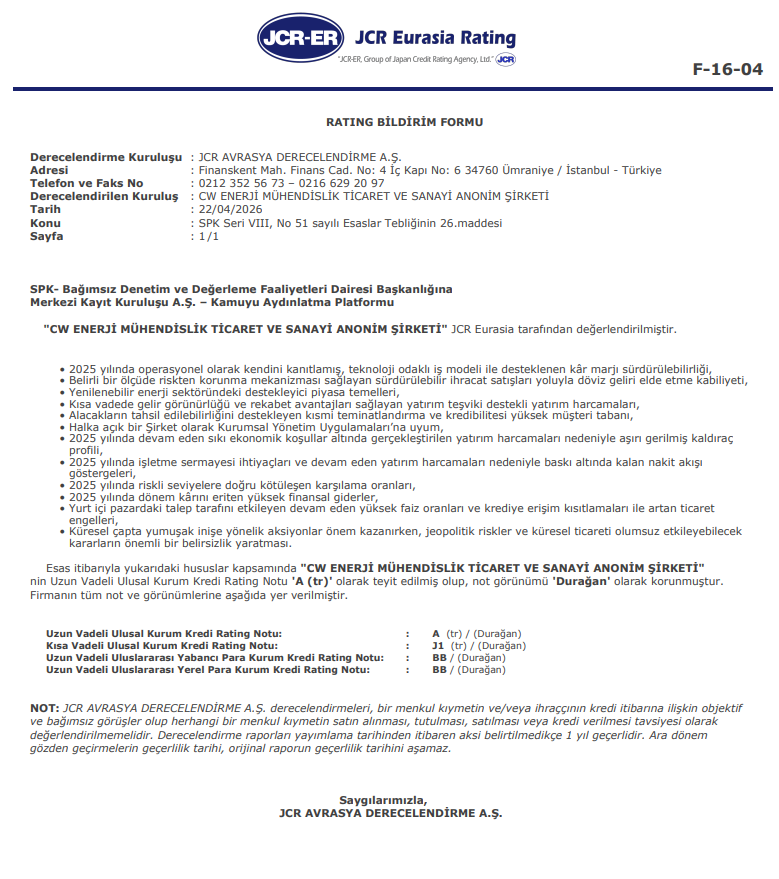 CW Enerji (CWENE) kredi derecelendirme notu açıklandı | Rota Borsa