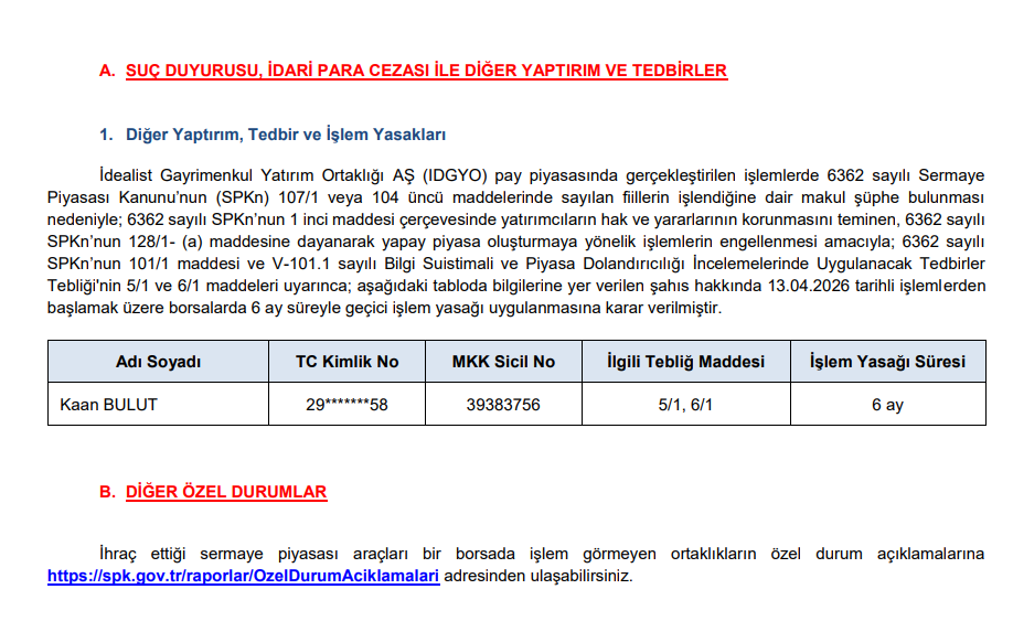 SPK’dan bir kişiye borsalarda 6 ay işlem yasağı kararı | Rota Borsa SPK’dan bir kişiye borsalarda 6 ay işlem yasağı kararı | Rota Borsa