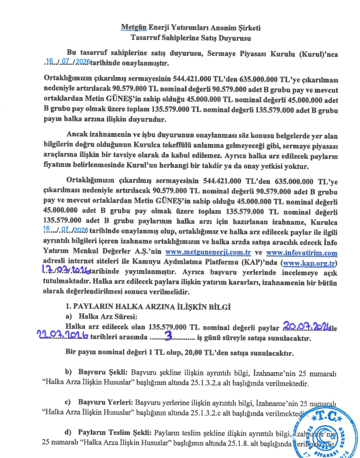Metgün Enerji (METEN) halka arz tarihleri açıklandı | Rota Borsa