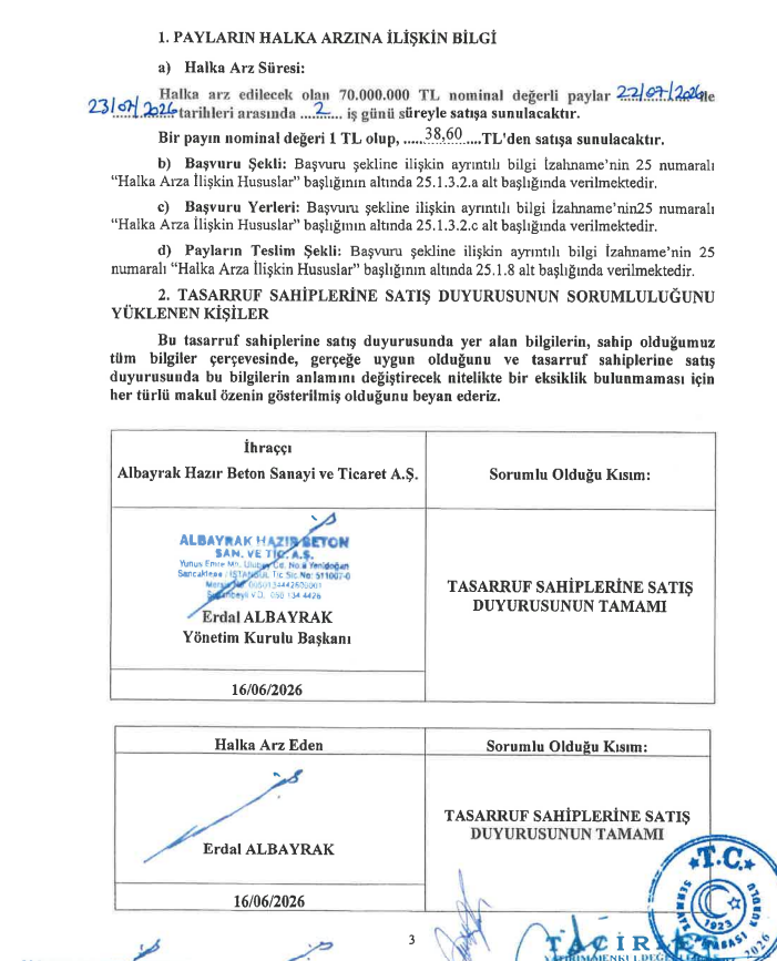 Albayrak Beton (ALBTN) halka arz tarihleri açıklandı | Rota Borsa