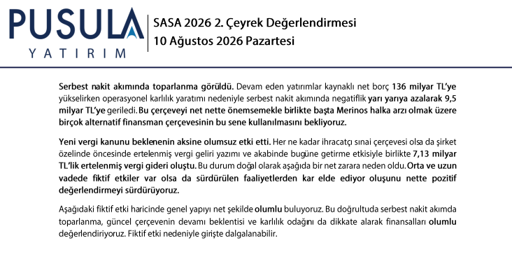 SASA Polyester 2026 2. çeyrek bilanço yorumu | Rota Borsa SASA Polyester 2026 2. çeyrek bilanço yorumu | Rota Borsa