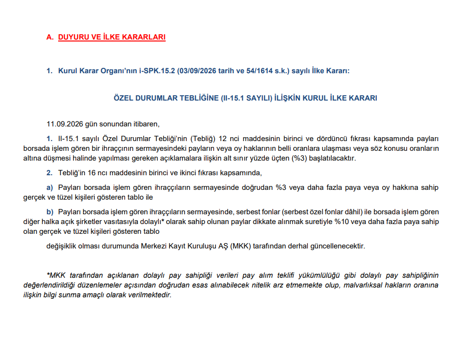 SPK Bülteni: Yeni duyuru ve ilke kararları | Rota Borsa