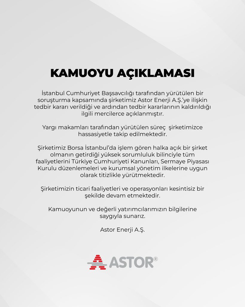 Astor Enerji'den (ASTOR) kamuoyu açıklaması | Rota Borsa Astor Enerji'den (ASTOR) kamuoyu açıklaması | Rota Borsa